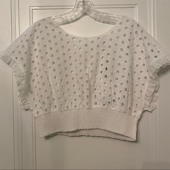 Kisuii Zoie Eyelet-Embroidered Coverup Crop Top XSmall NWT - Picture 4 of 9